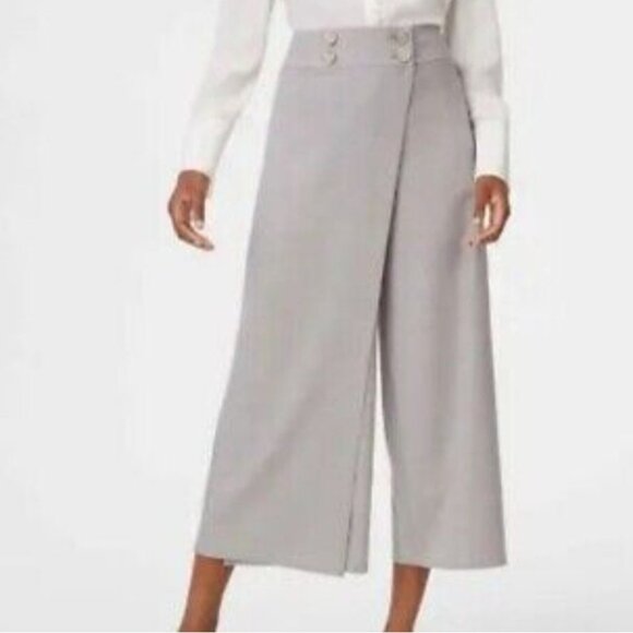 Club Monaco Pants Womens 10 Gray Yolande Wide Leg Cropped Asymmetrical Overlay - Picture 1 of 16